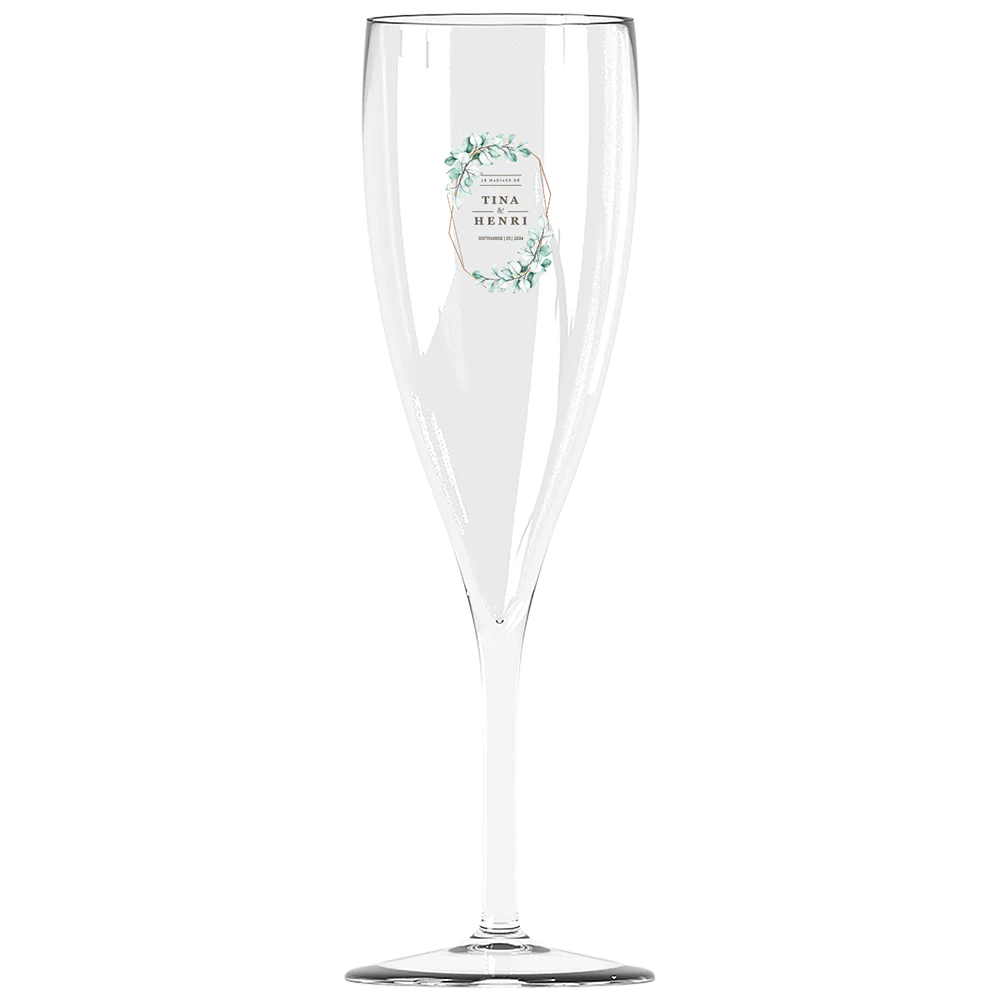 Flûte à champagne personnalisée Effervescence incassable - Mariage Vert & Doré