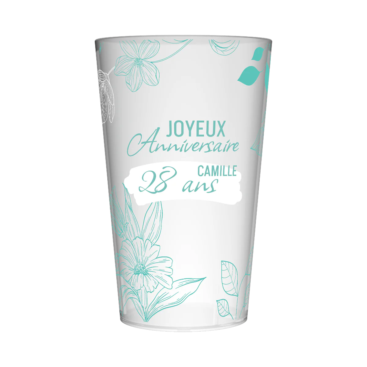 Gobelet personnalisé Anniversaire Fleurs Bleues