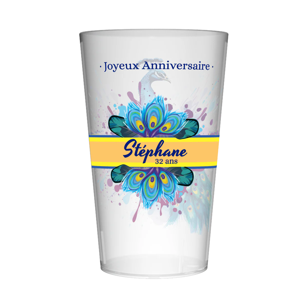 Gobelet personnalisé Anniversaire Paon