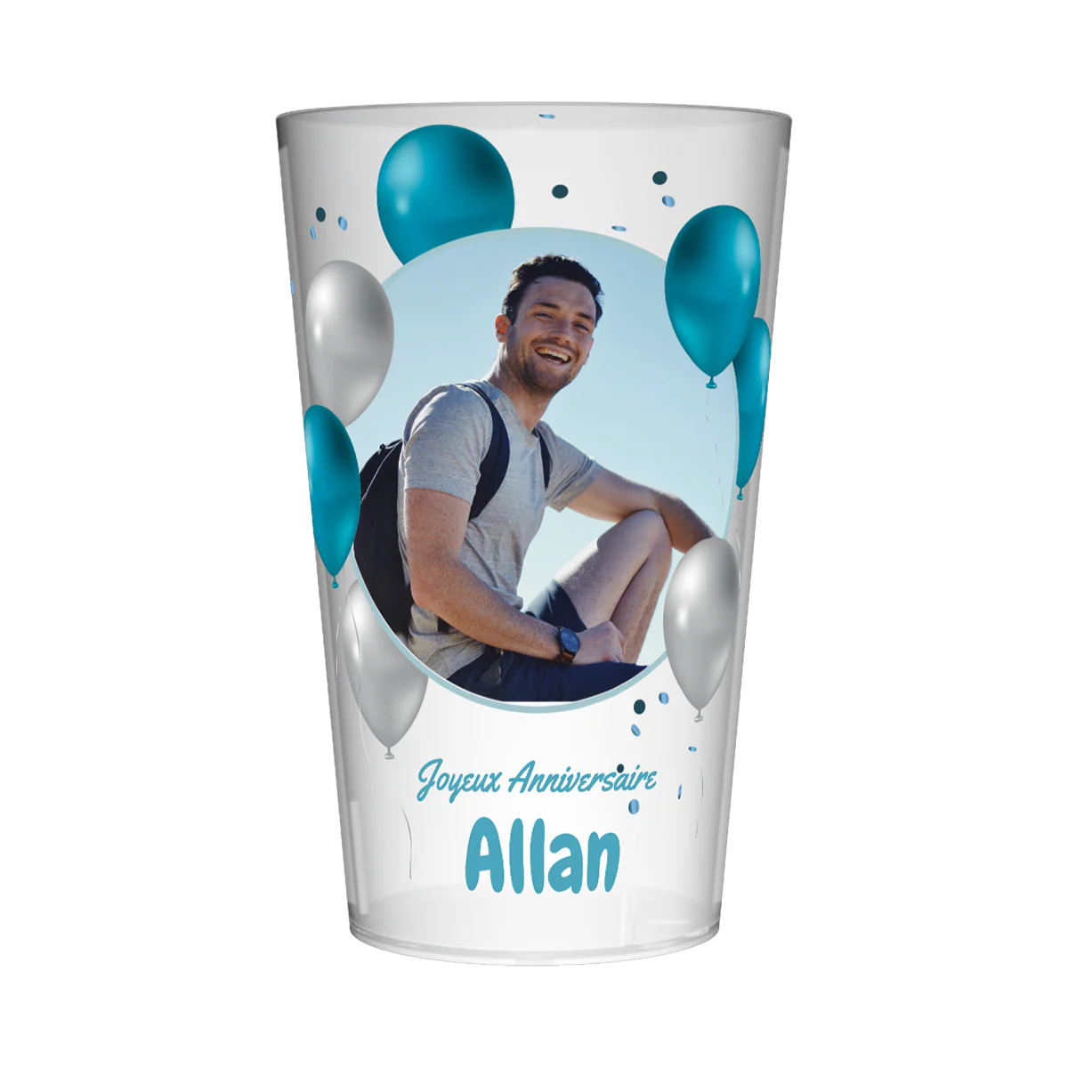 Gobelet personnalisé Anniversaire Photo & Ballons Bleus