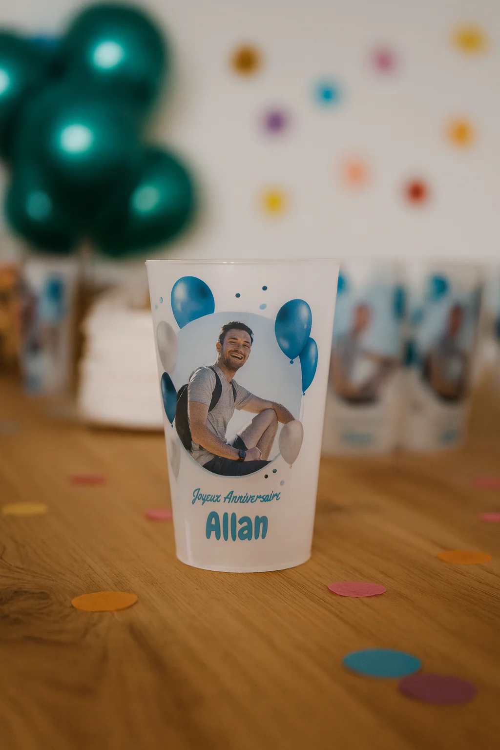 Gobelet personnalisé Anniversaire Photo & Ballons Bleus - Image 2