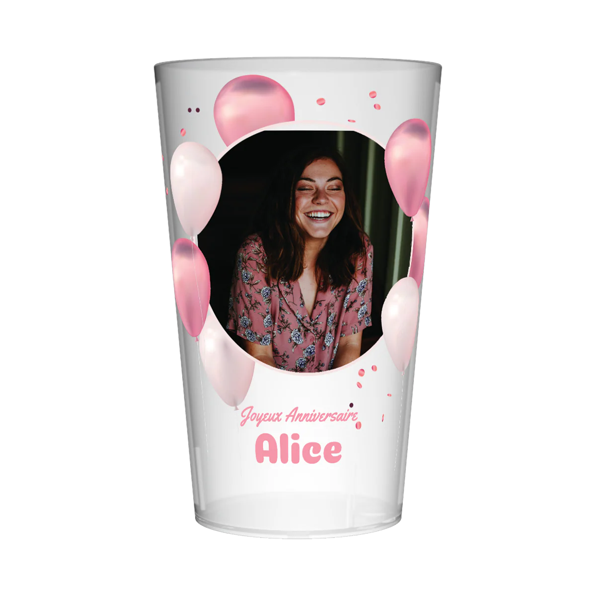 Gobelet personnalisé Anniversaire Photo & Ballons Roses