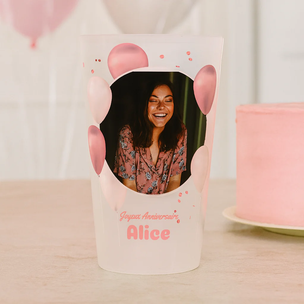 Gobelet personnalisé Anniversaire Photo & Ballons Roses - Image 2