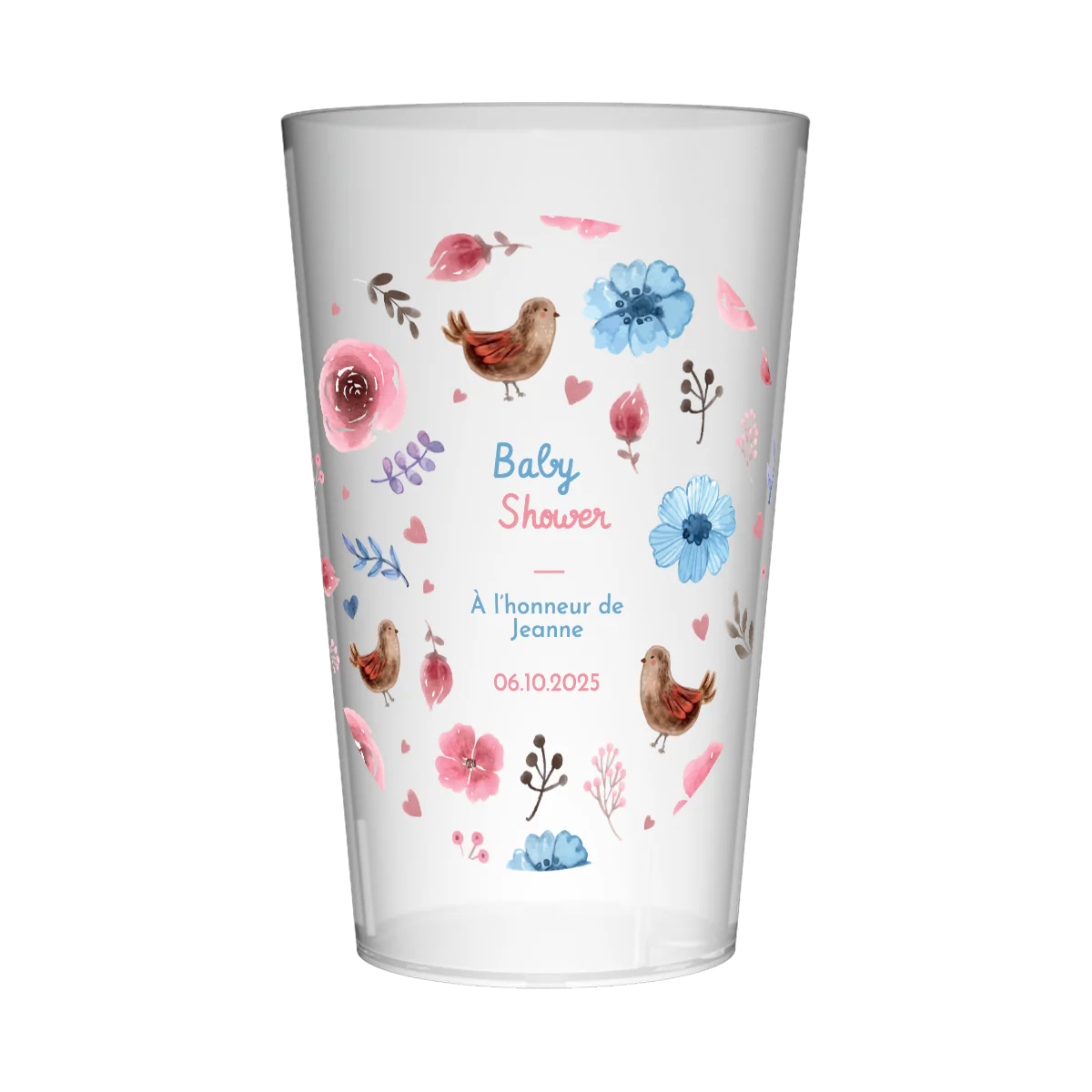 Gobelet personnalisé Baby Shower Fleurs Roses et Bleues