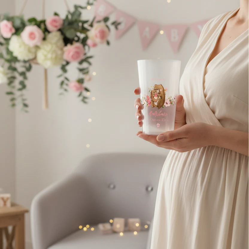 Gobelet personnalisé Baby Shower Nounours Rose - Image 2