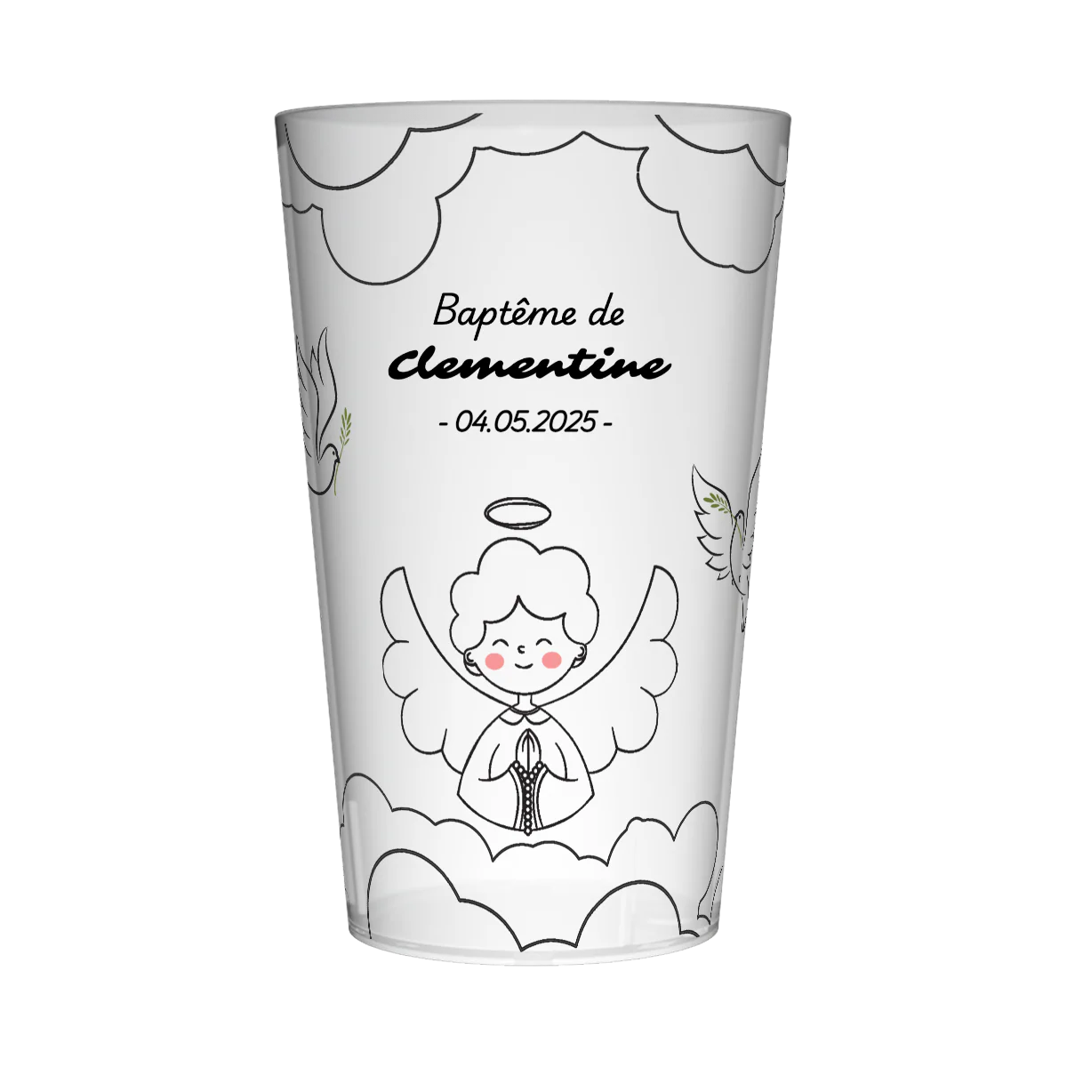 Gobelet personnalisĂ© BaptĂȘme Ange & Colombe