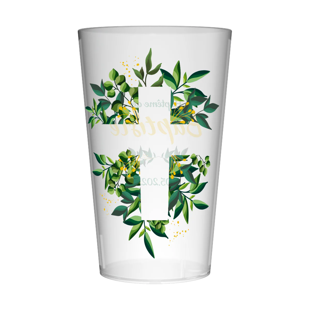 Gobelet personnalisé Baptême Croix & Feuilles