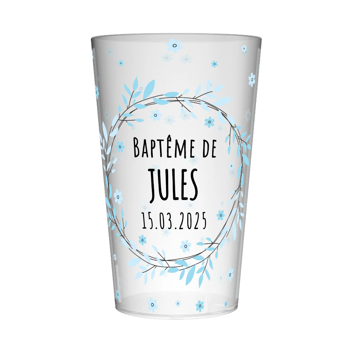 Gobelet personnalisé Baptême Fleurs Bleues