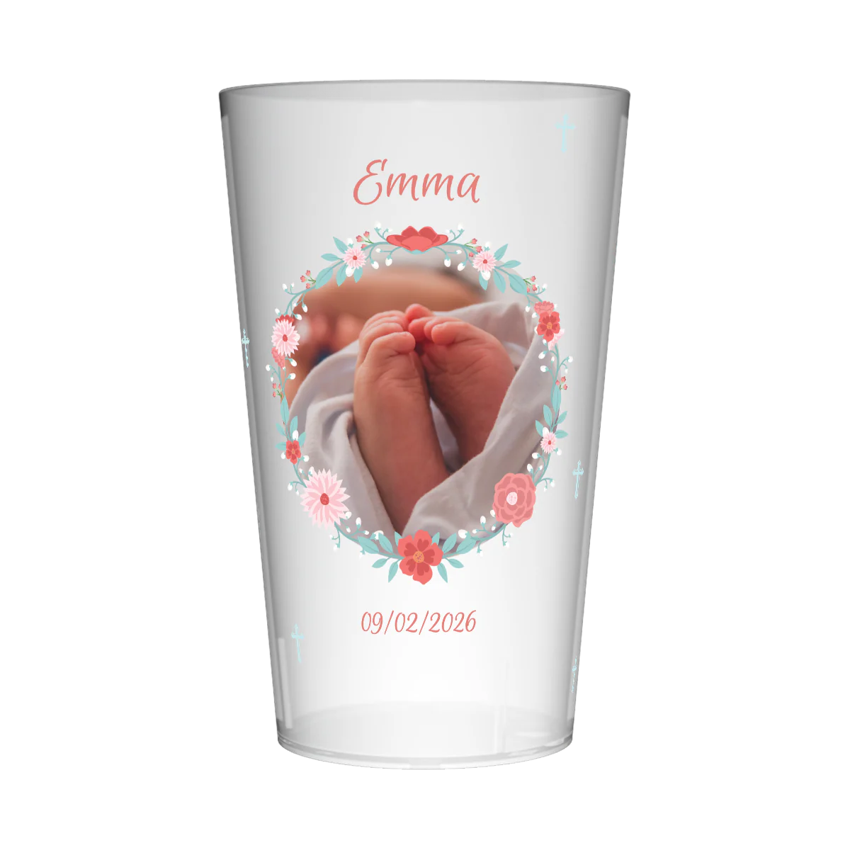Gobelet personnalisé Baptême Image Fleurs