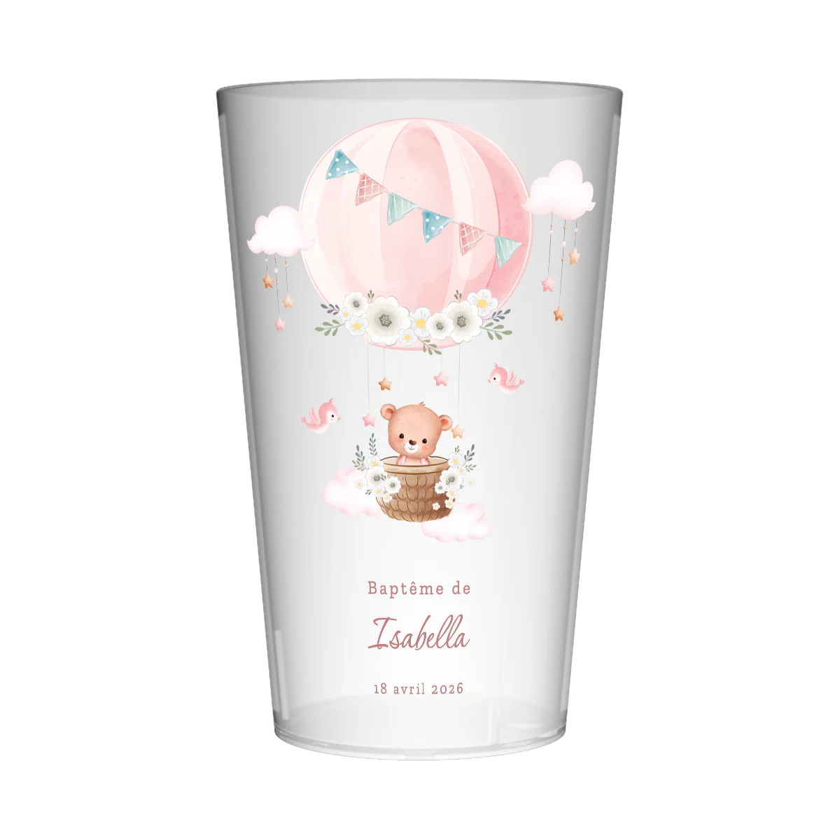 Gobelet personnalisĂ© BaptĂȘme Ourson Rose