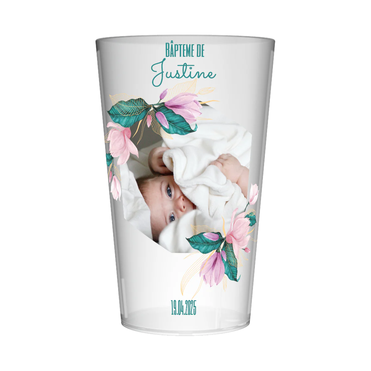 Gobelet personnalisĂ© BaptĂȘme Rose & Bleu