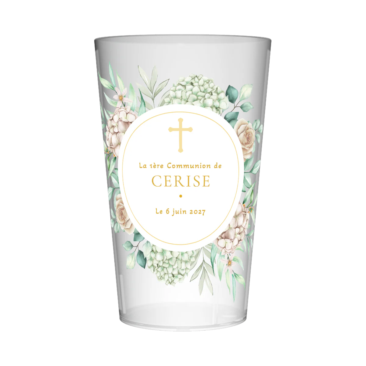 Gobelet personnalisé Communion Couronne Verte