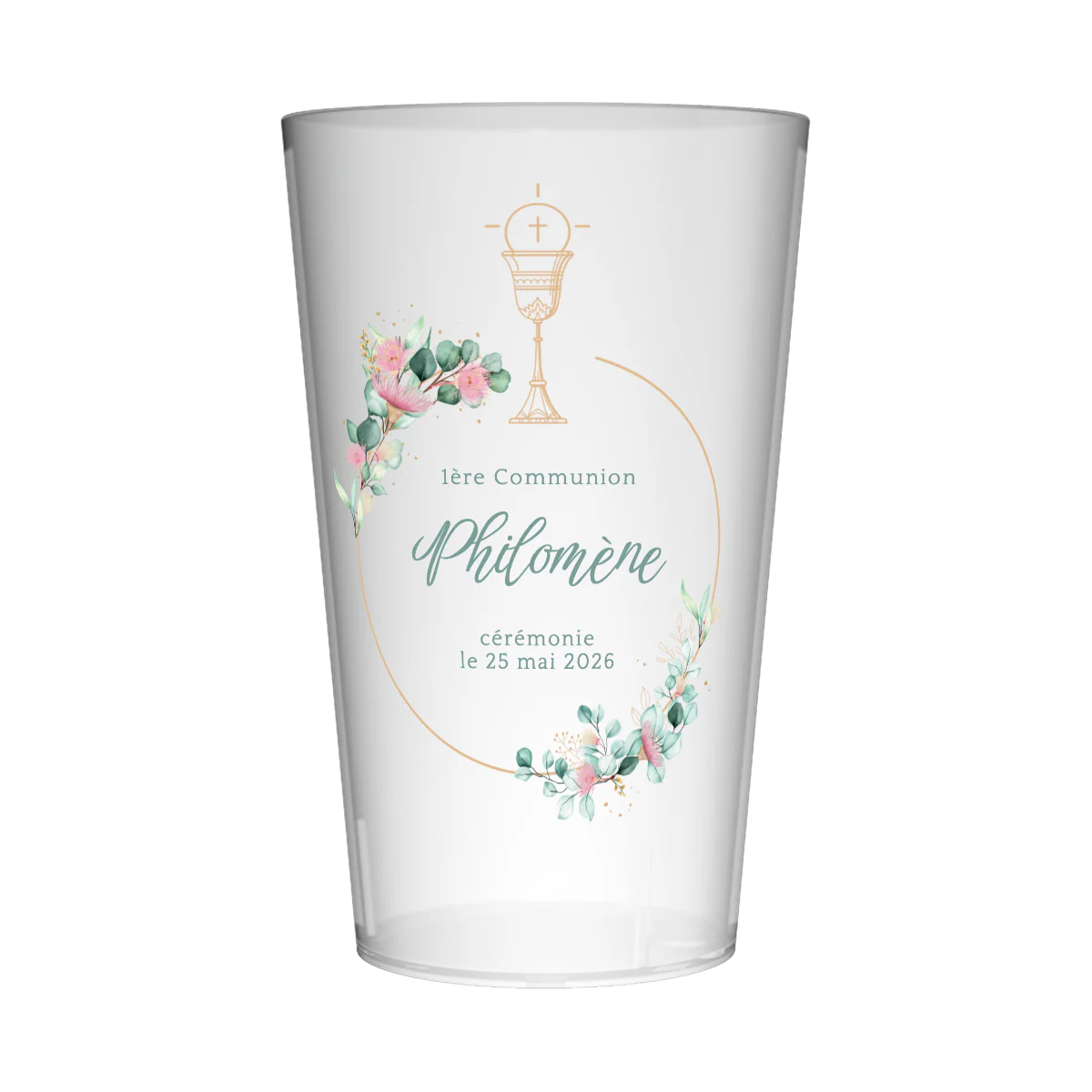 Gobelet personnalisé Communion Fleurs Eucalyptus