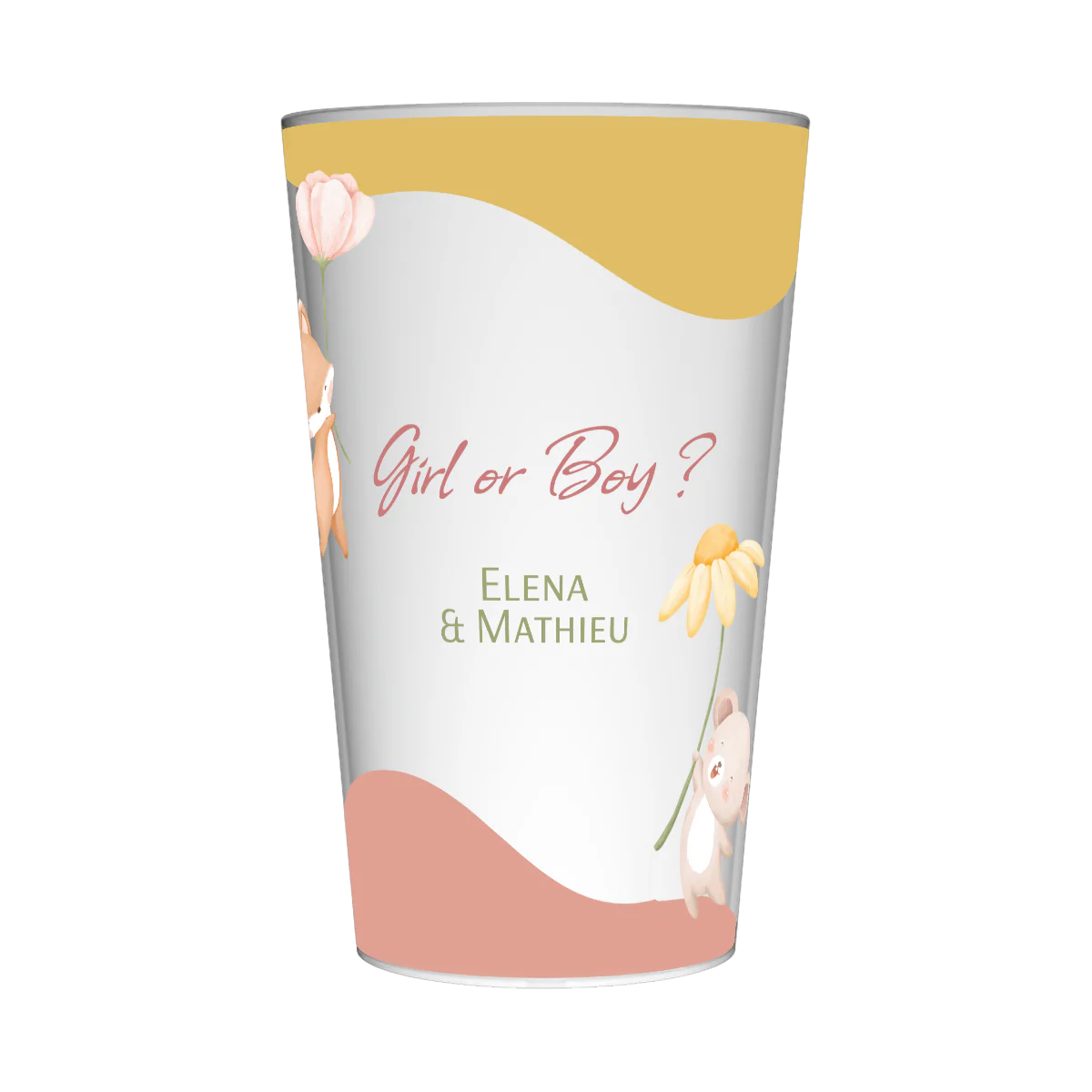 Gobelet personnalisé Gender Reveal Fleurs & Animaux