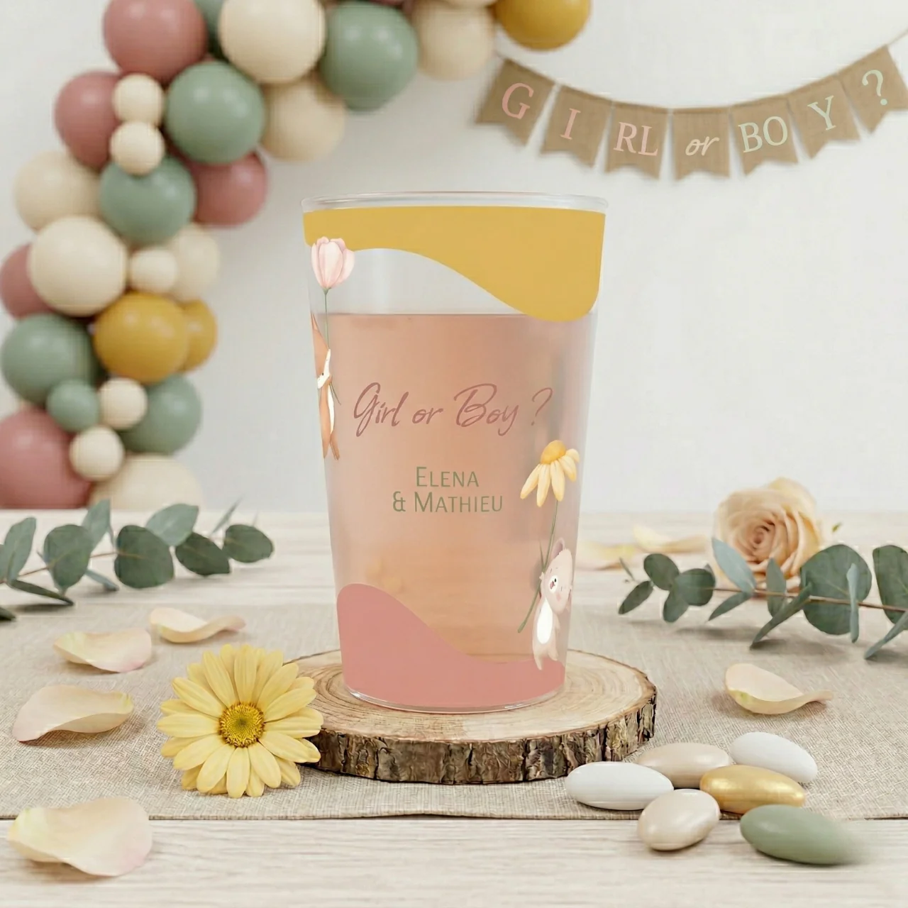 Gobelet personnalisé Gender Reveal Fleurs & Animaux - Image 2