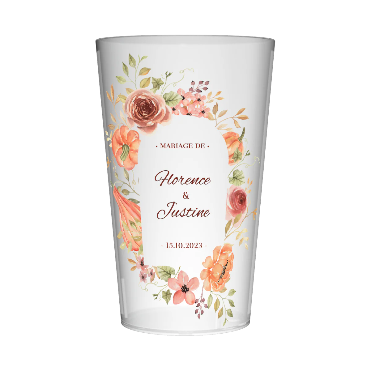 Gobelet personnalisé Mariage Aquarelle Orange