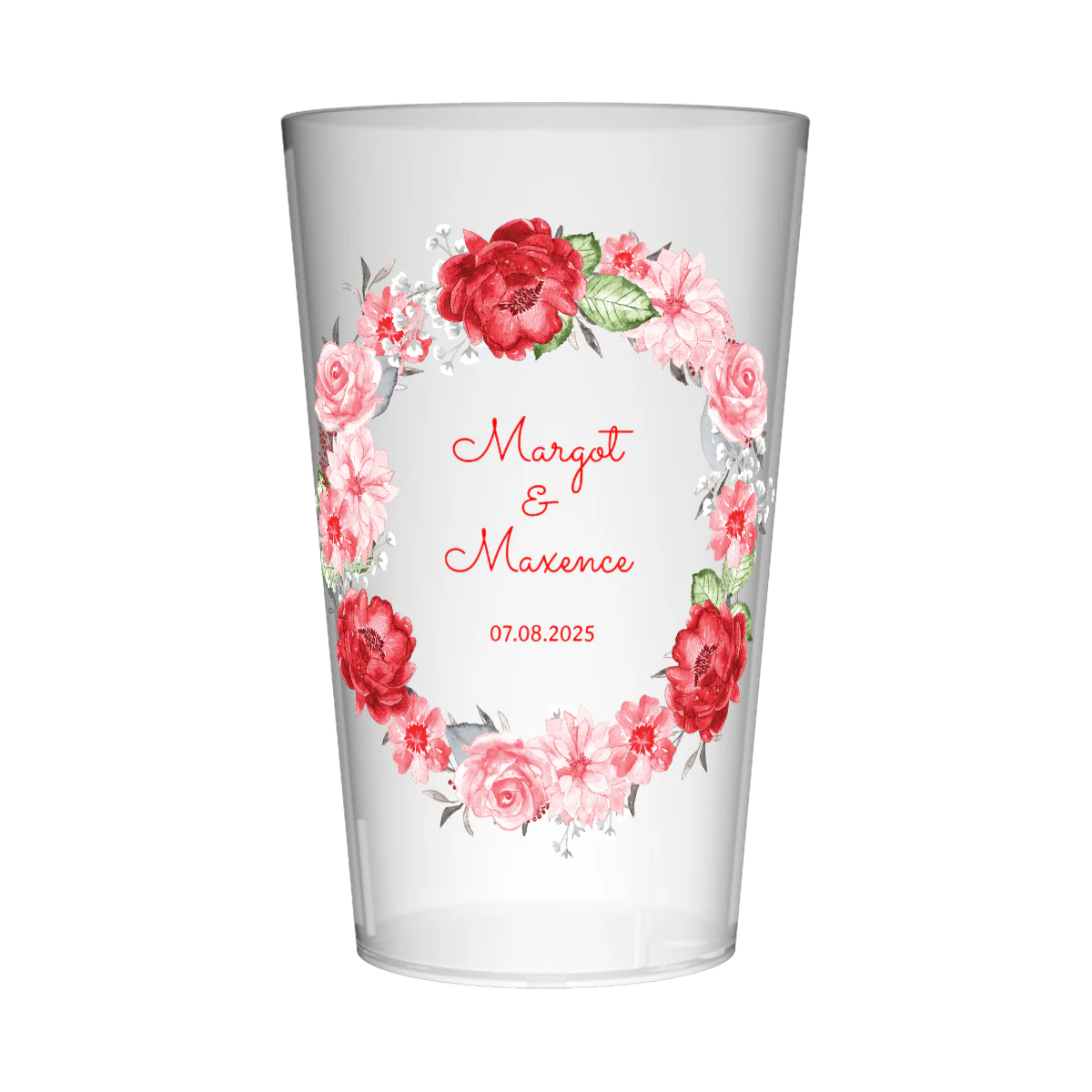 Gobelet personnalisé Mariage Couronne de Fleurs Rouges