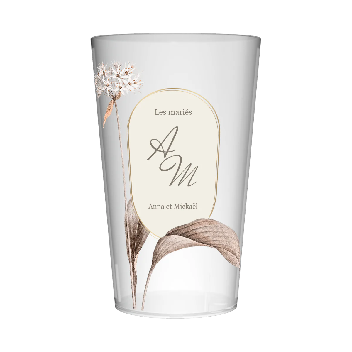 Gobelet personnalisé Mariage Fleur Blanche & Marron