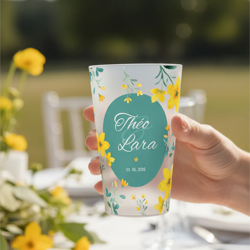 Gobelet personnalisé Mariage Fleur Jaune - Image 2