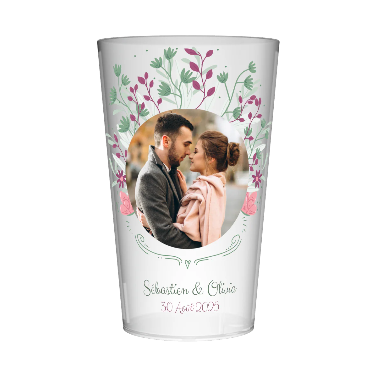 Gobelet personnalisé Mariage Photo Vert & Violet