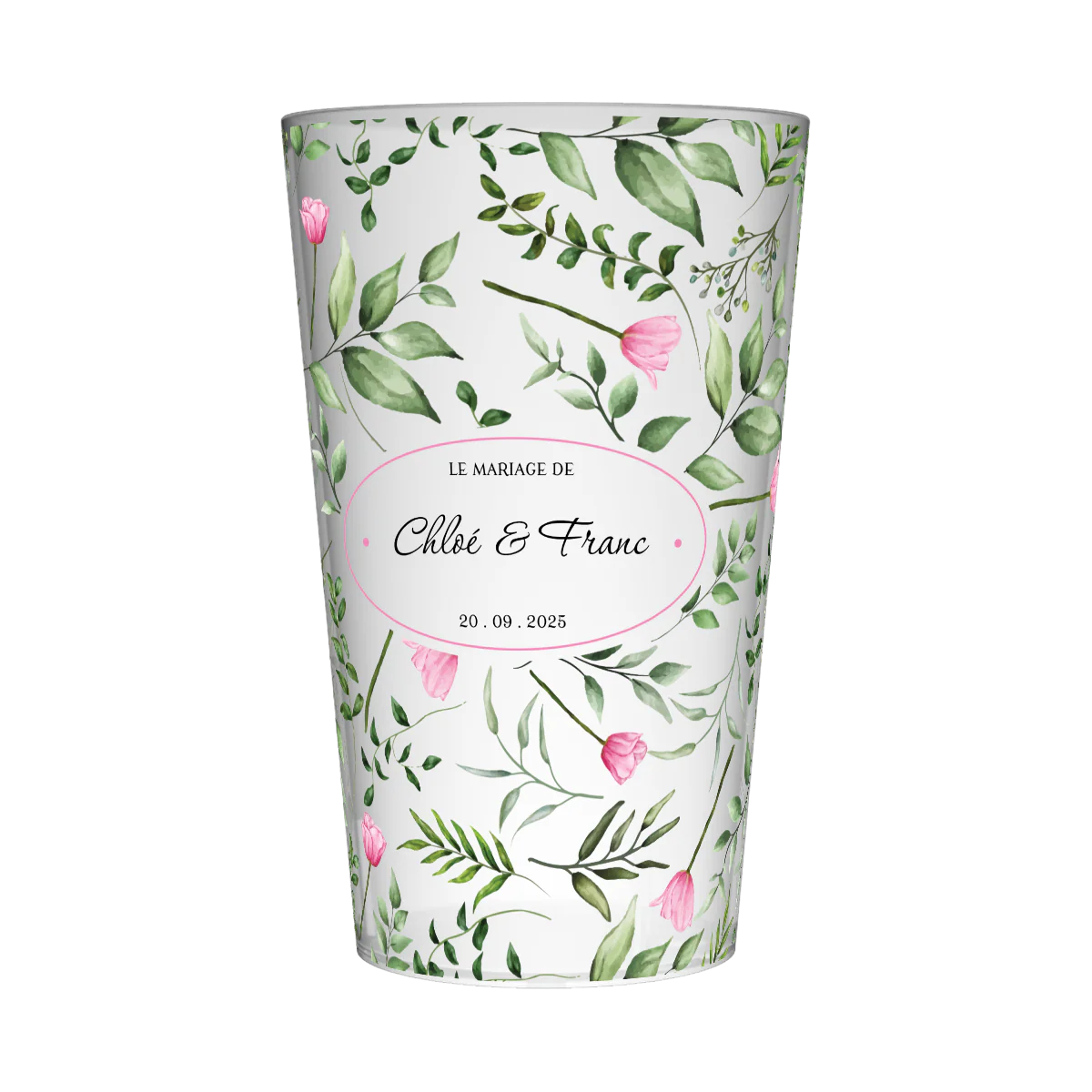Gobelet personnalisé Mariage Roses & Feuilles