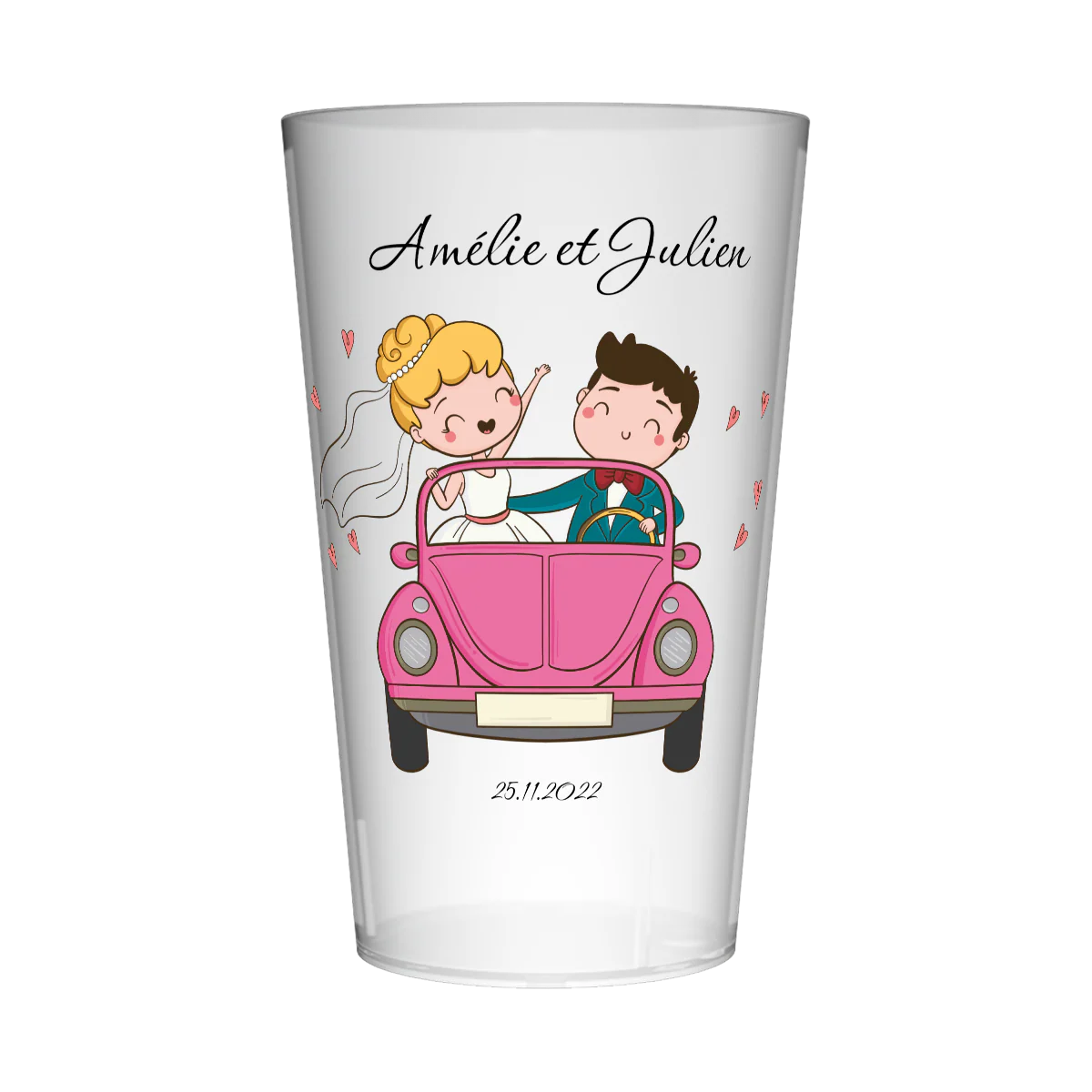 Gobelet personnalisé Mariage Voiture Rose