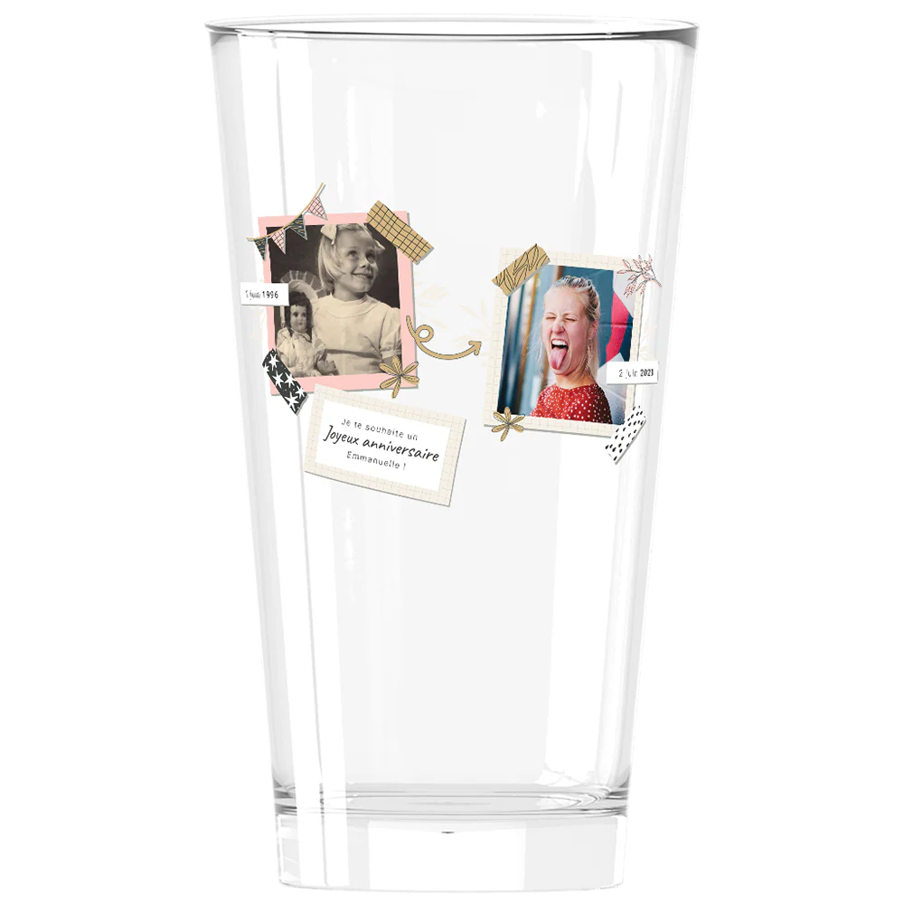 Verre à bière personnalisé Pinte en verre - Anniversaire Deux Photos