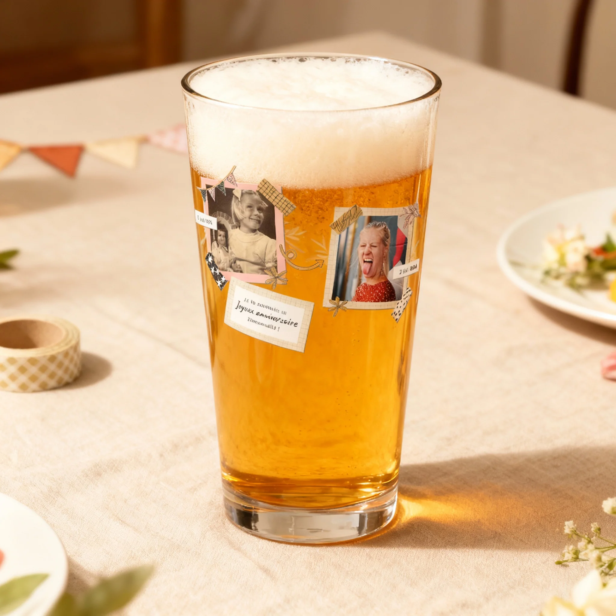 Verre à bière personnalisé Pinte en verre - Anniversaire Deux Photos - Image 2