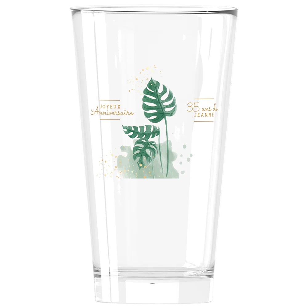 Verre à bière personnalisé Pinte en verre - Anniversaire Monstera