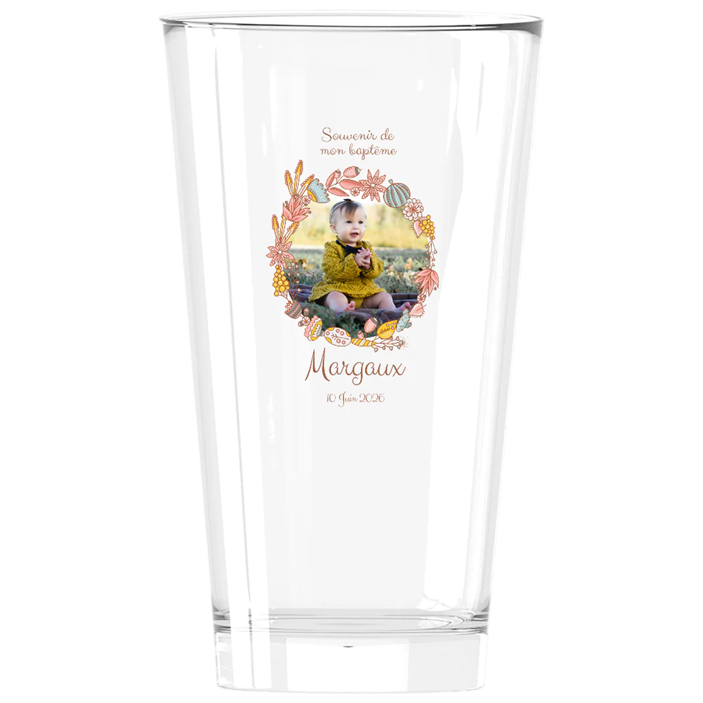 Verre à bière personnalisé Pinte en verre - Baptême Couronne Rose