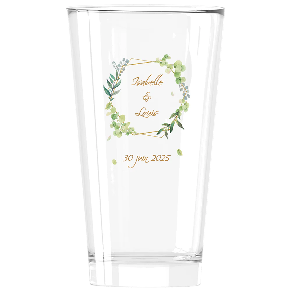 Verre à bière personnalisé Pinte en verre - Mariage Encadrement Vert