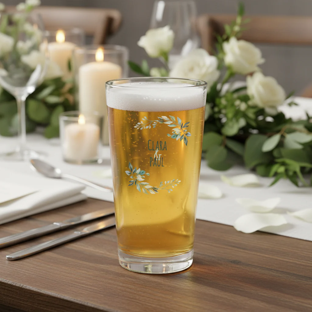 Verre à bière personnalisé Pinte en verre - Mariage Paix - Image 2