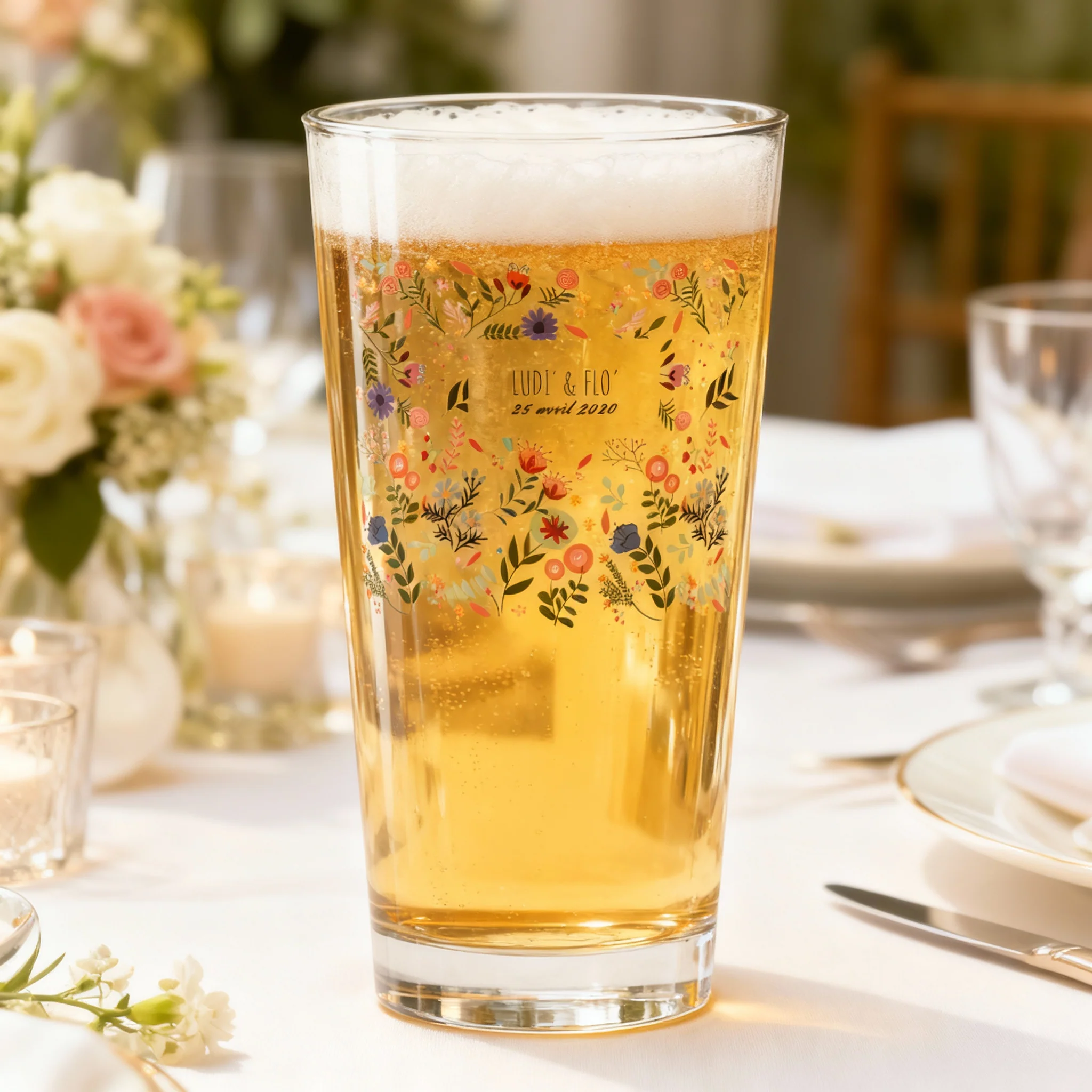 Verre à bière personnalisé Pinte en verre - Mariage Printemps - Image 2