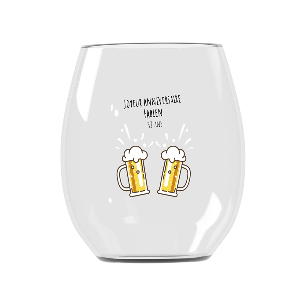 Verre à eau personnalisé incassable - Anniversaire Bières