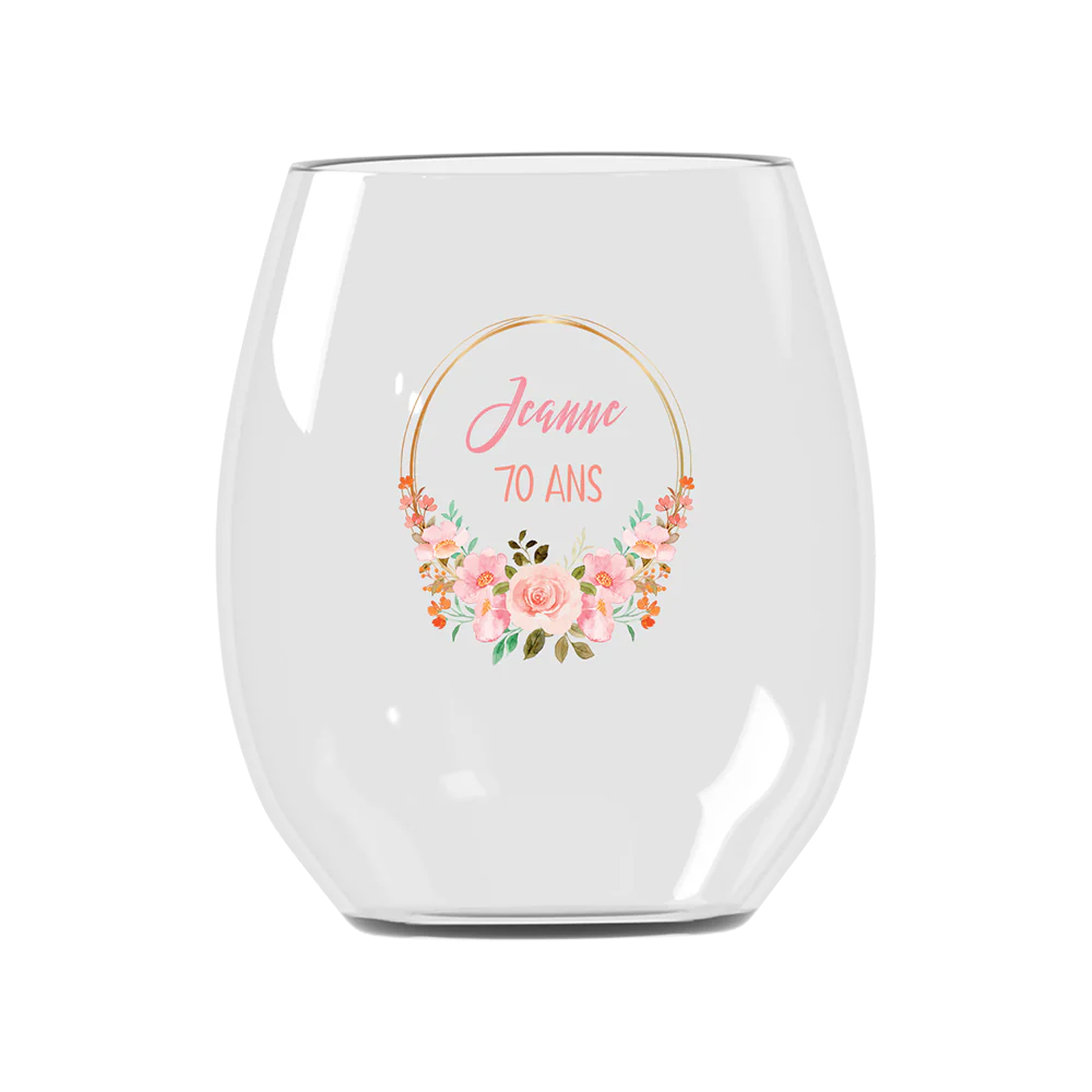 Verre à eau personnalisé incassable - Anniversaire Couronne Fleurs