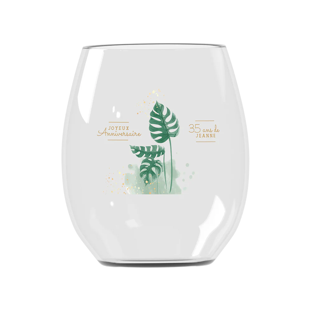 Verre à eau personnalisé incassable - Anniversaire Monstera