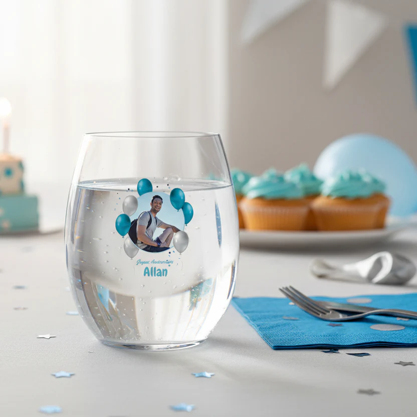 Verre à eau personnalisé incassable - Anniversaire Photo & Ballons Bleus - Image 2