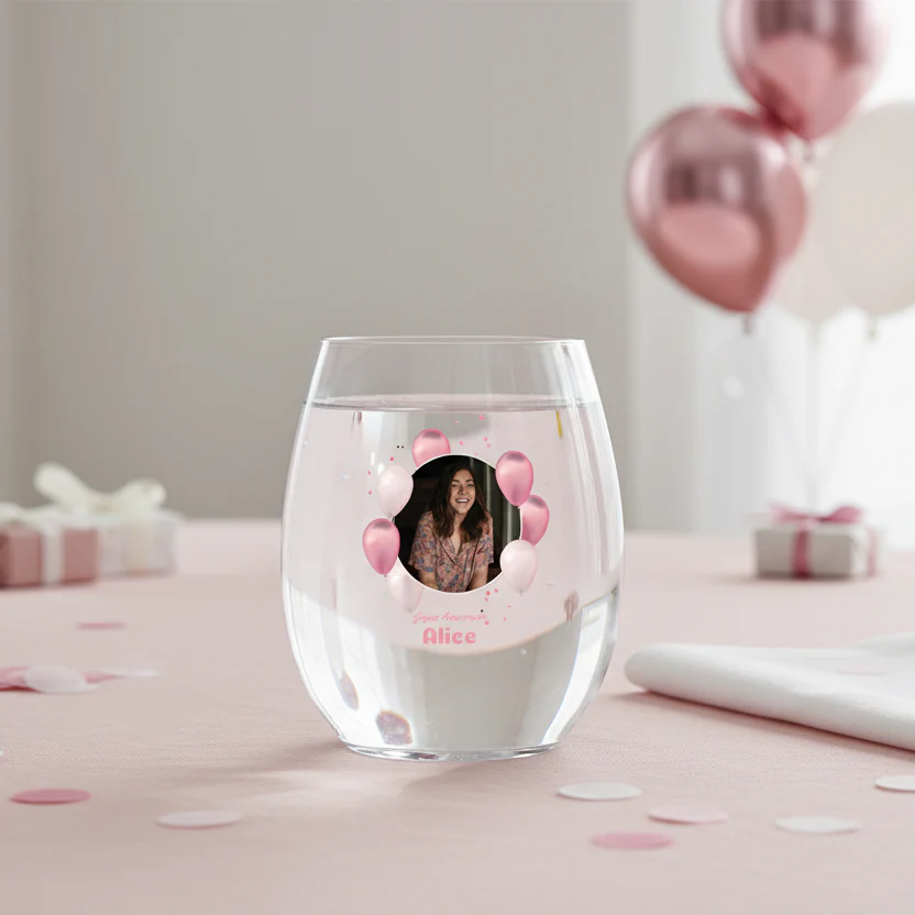 Verre à eau personnalisé incassable - Anniversaire Photo & Ballons Roses - Image 2