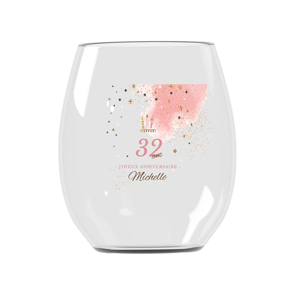Verre à eau personnalisé incassable - Anniversaire Rose & Doré