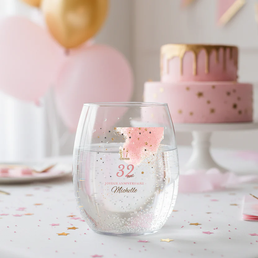 Verre à eau personnalisé incassable - Anniversaire Rose & Doré - Image 2
