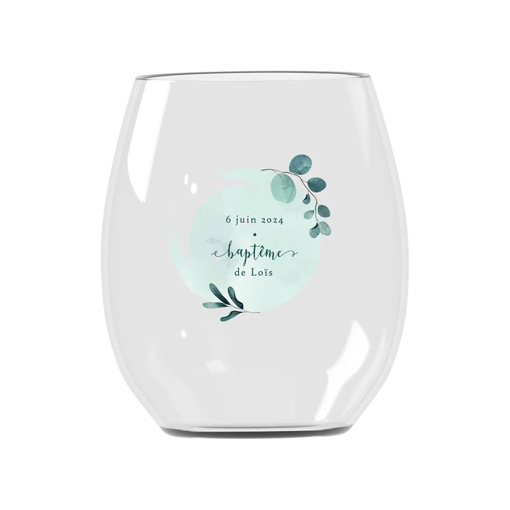 Verre à eau personnalisé incassable - Baptême Bleu & Feuilles