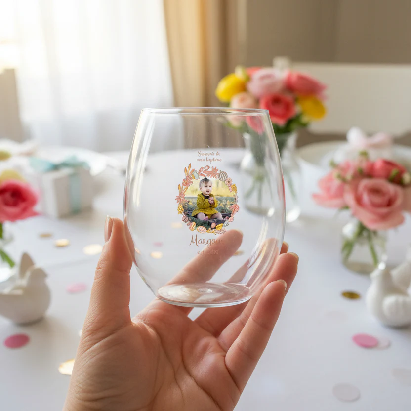 Verre à eau personnalisé incassable - Baptême Couronne Rose - Image 2