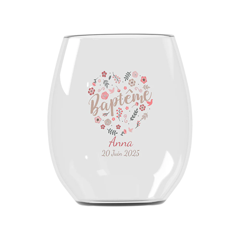 Verre à eau personnalisé incassable -  Baptême Fleuri