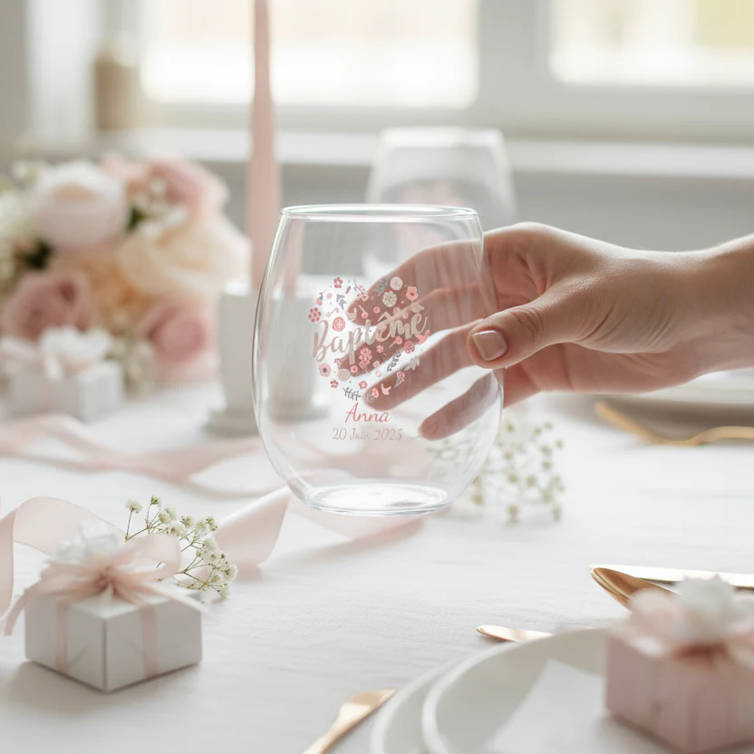 Verre à eau personnalisé incassable -  Baptême Fleuri - Image 2