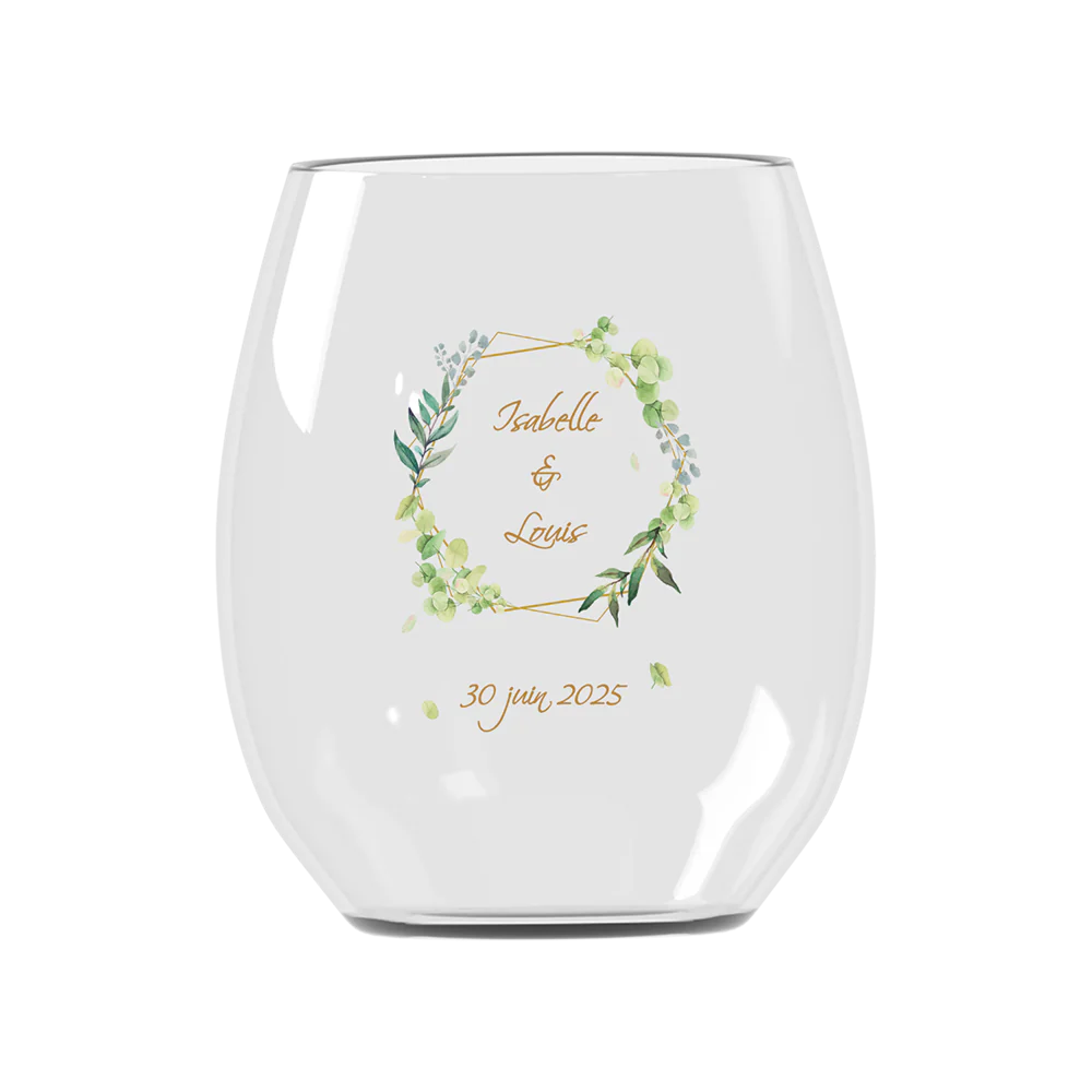 Verre à eau personnalisé incassable - Mariage Encadrement Vert