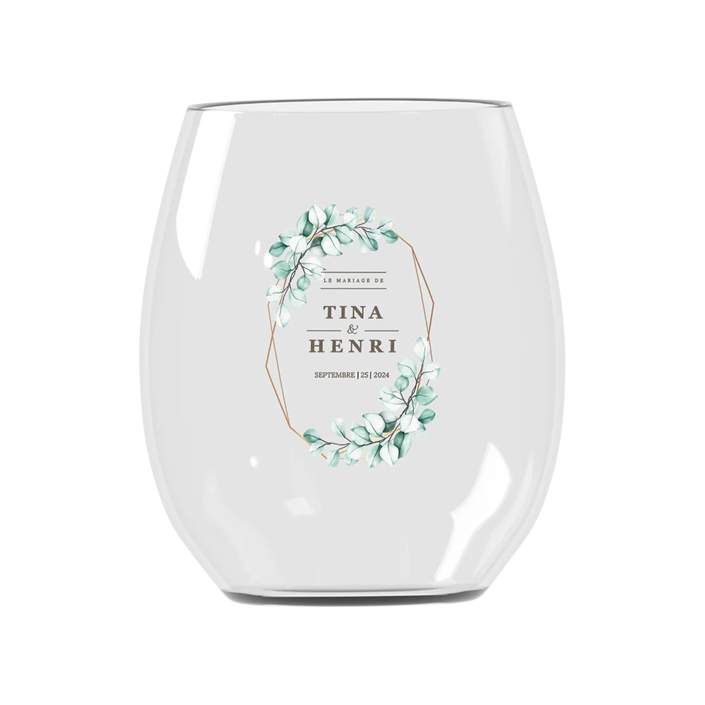 Verre à eau personnalisé incassable - Mariage Vert & Doré