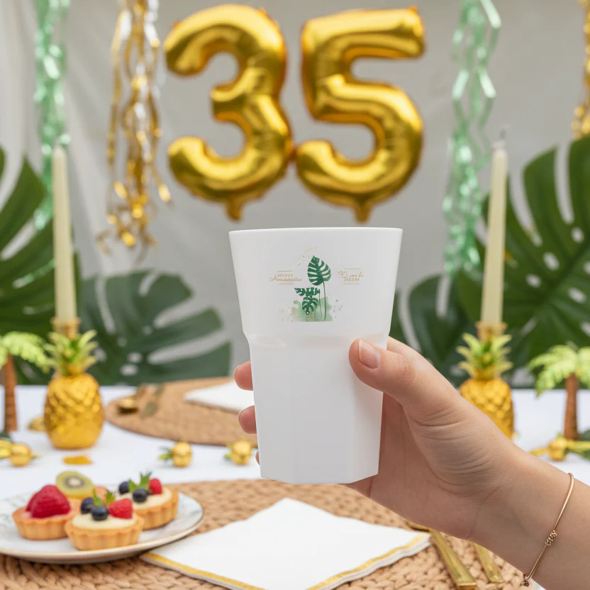 Verre à Mojito personnalisé blanc - Anniversaire Monstera - Image 2