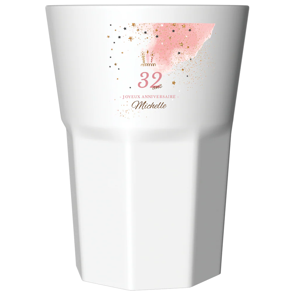 Verre à Mojito personnalisé blanc - Anniversaire Rose & Doré