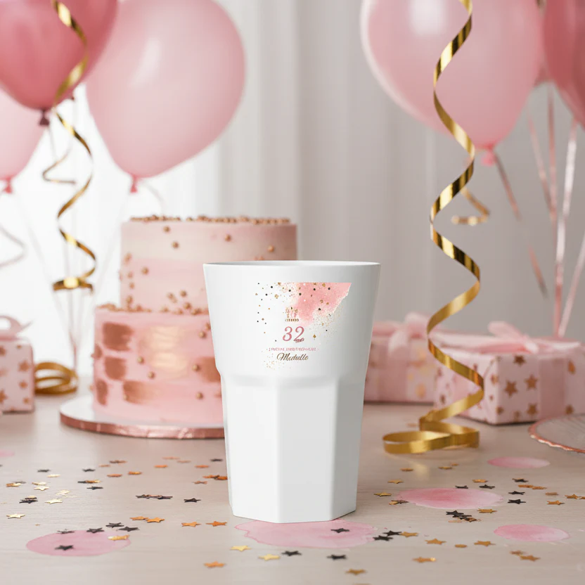 Verre à Mojito personnalisé blanc - Anniversaire Rose & Doré - Image 2