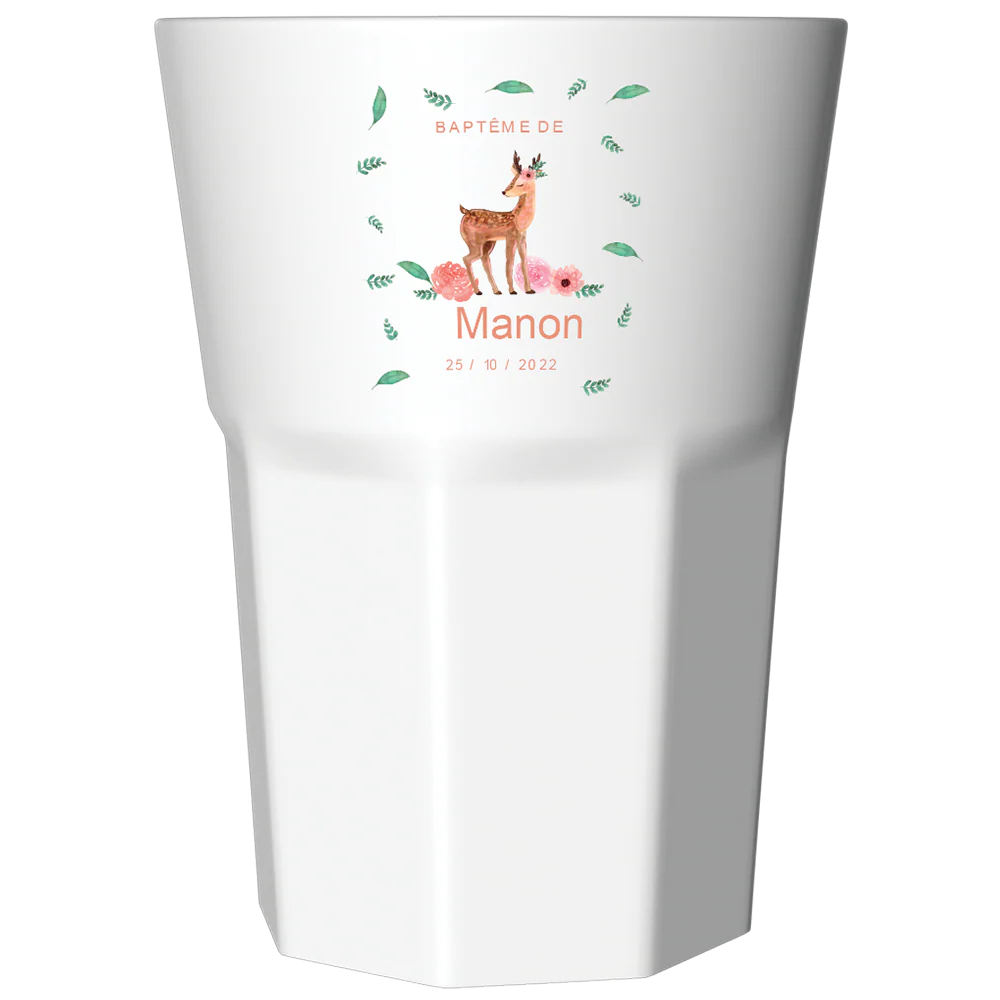 Verre à Mojito personnalisé blanc - Baptême Faon
